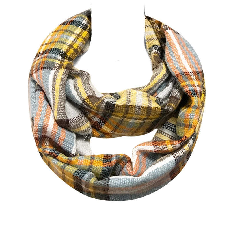 Bowbear Soft Touch Winter Warm Tartan Infinity Scarf, Yellow and Black - Image 3